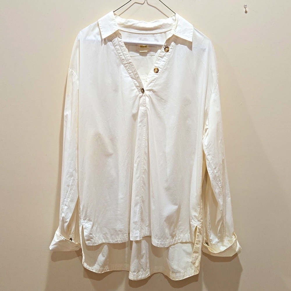 Maeve by Anthropologie White Solid Collared Long Sleeve Button Blouse XL